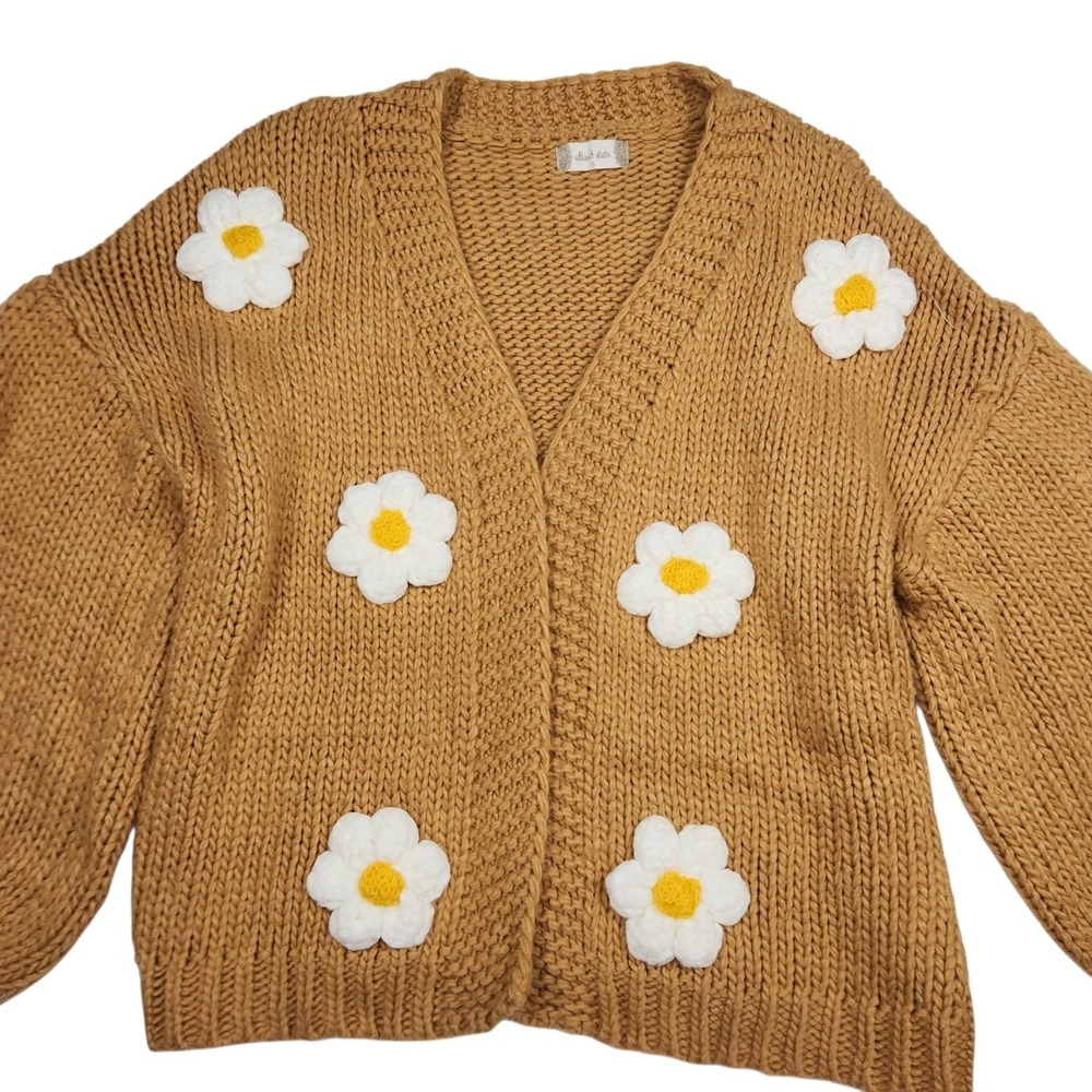 Altar'd State Daisy Cardigan S Brown 3D Flower Knit Sweater Boho Hippie